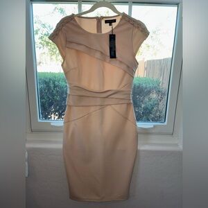 NWT London Dress Company Studded Crossover Sheath Dress - Beige - Size 6